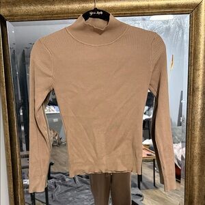 Melissa Paige Beige Ribbed Knit Top turtleneck petite xs